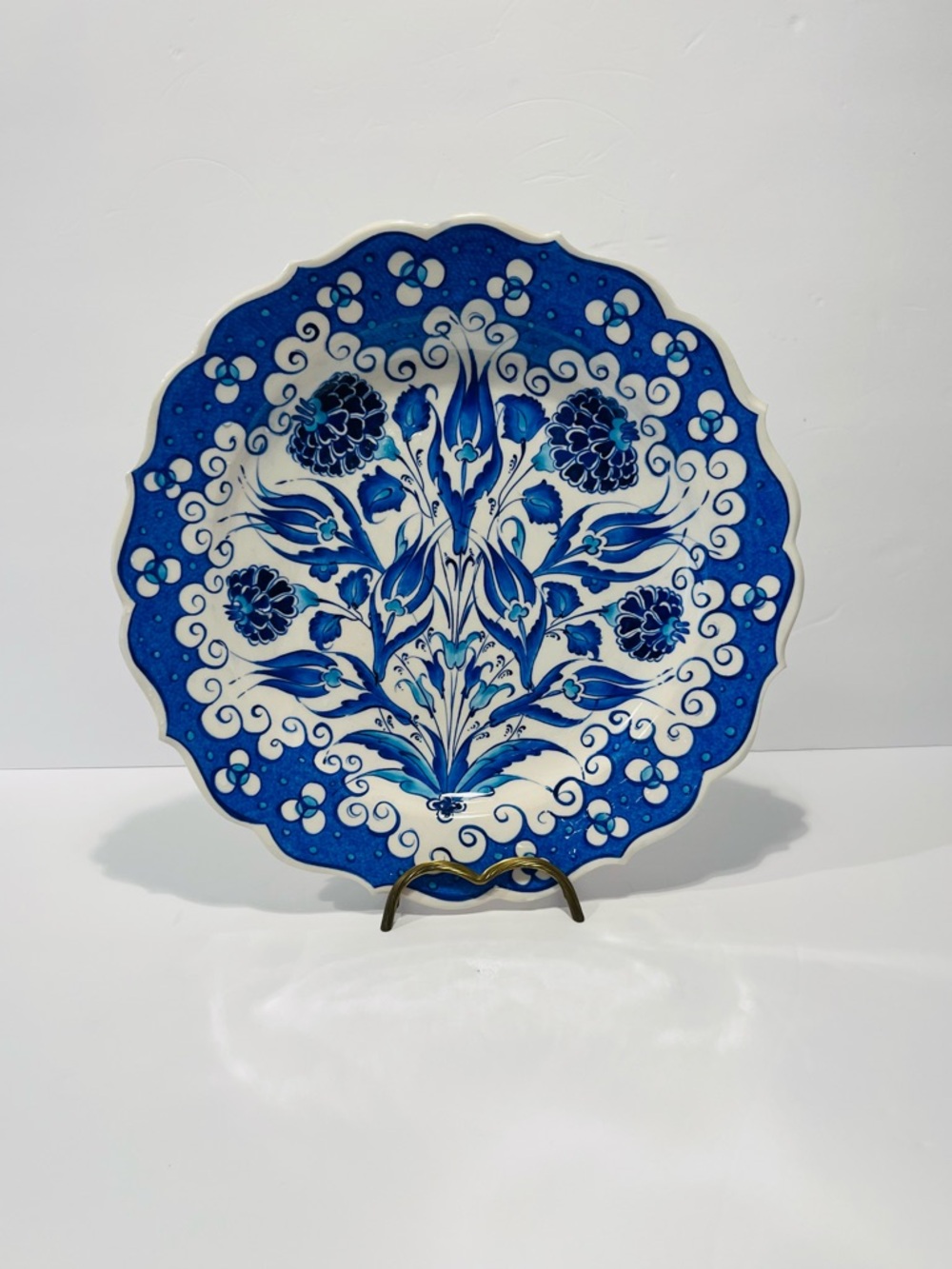 Vintage Handmade Turkish Decorative Plate Iznik Design Blue & White 12.25”